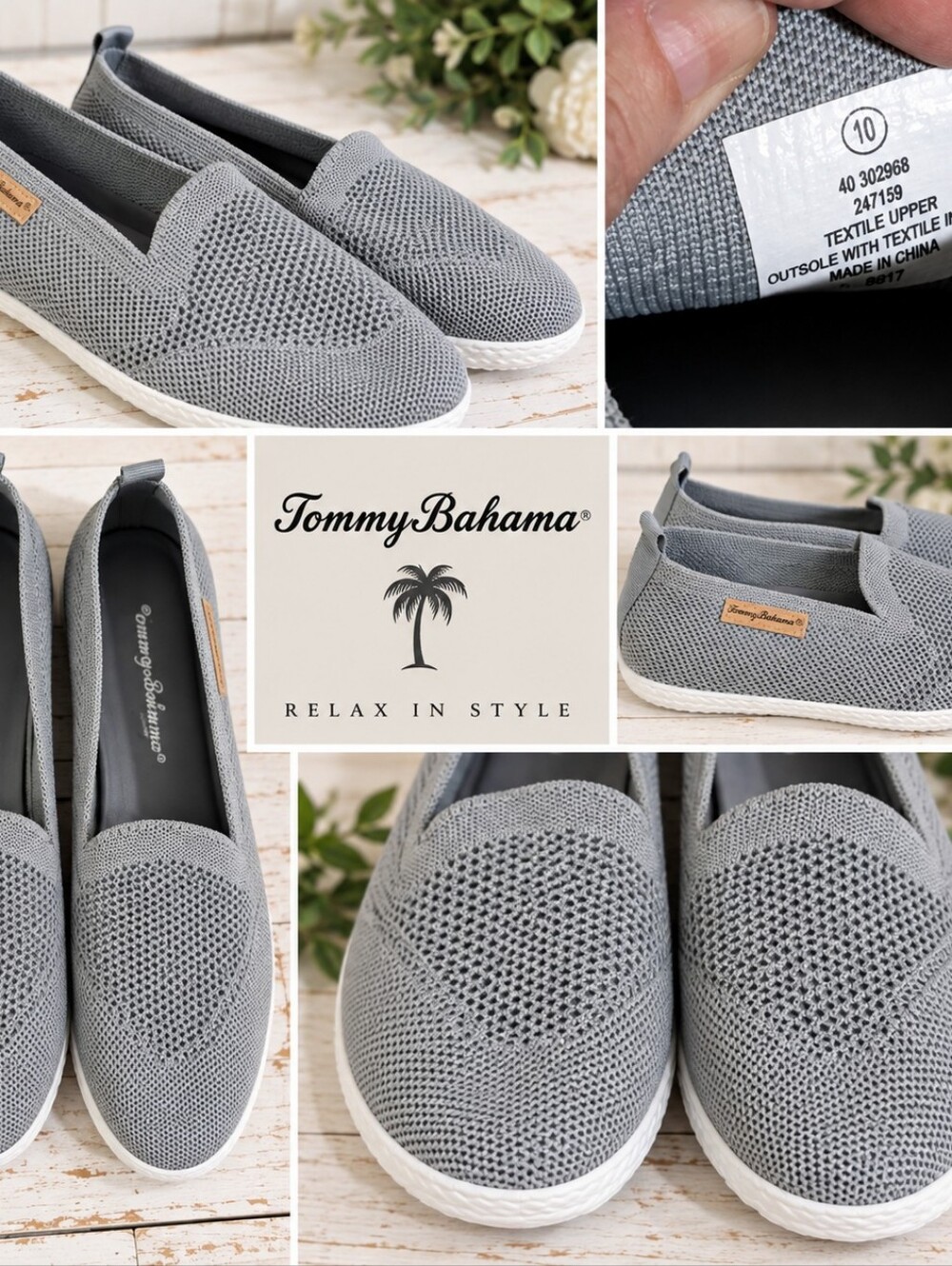 Tommy Bahama Men's Light Gray Knit Slip-On Loafers